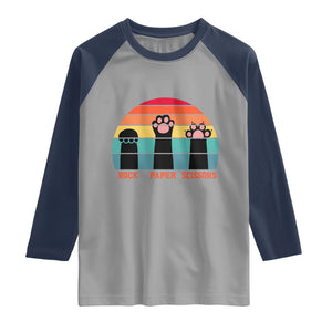 Funny Vintage Black Cat Introvert Raglan Shirt Rock Paper Scissors Paw TS12 Sport Gray Navy Print Your Wear