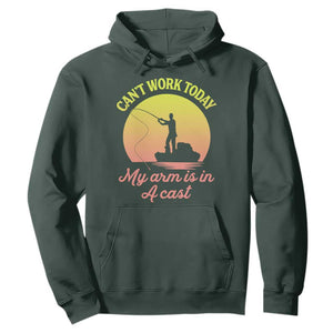 Funny Fishing Enthusiast Gift Hoodie I Cant Work Today My Arm Is In A Cast TS12 Dark Forest Green Print Your Wear