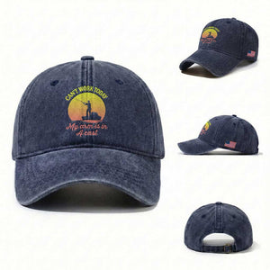 Funny Fishing Enthusiast Gift Washed Cotton Baseball Cap I Cant Work Today My Arm Is In A Cast TS12 Washed Cap Universal Fit Navy Print Your Wear