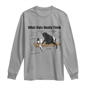 Funny Physics Cat Meme Long Sleeve Shirt What Cats Really Think TS12 Sport Gray Print Your Wear
