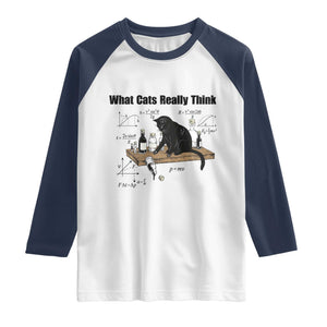 Funny Physics Cat Meme Raglan Shirt What Cats Really Think TS12 White Navy Print Your Wear