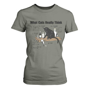 Funny Physics Cat Meme T Shirt For Women What Cats Really Think TS12 Military Green Print Your Wear