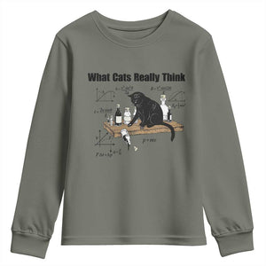 Funny Physics Cat Meme Youth Sweatshirt What Cats Really Think TS12 Military Green Print Your Wear