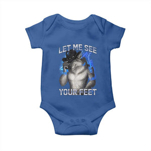 Funny Alpha Wolf Ironic Meme Baby Onesie Let Me See Your Feet TS12 Royal Blue Print Your Wear