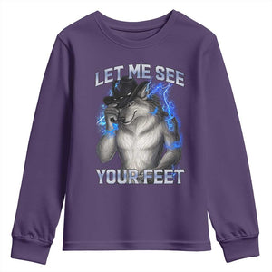 Funny Alpha Wolf Ironic Meme Youth Sweatshirt Let Me See Your Feet TS12 Purple Print Your Wear