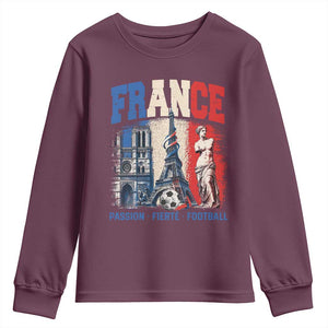 France Soccer Fan Passion Youth Sweatshirt Fierté Football French Supporter Gift TS12 Maroon Print Your Wear