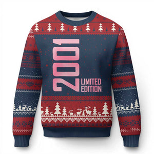 Vintage 25th Birthday Limited Edition 2001 Gift Ugly Christmas Sweater TS12 Navy Red Print Your Wear