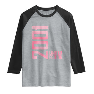 Vintage 25th Birthday Limited Edition 2001 Gift Raglan Shirt TS12 Heather Gray Black Print Your Wear