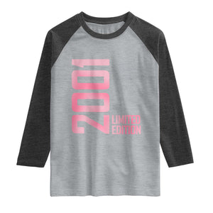 Vintage 25th Birthday Limited Edition 2001 Gift Raglan Shirt TS12 Heather Gray Heather Charcoal Print Your Wear