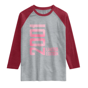 Vintage 25th Birthday Limited Edition 2001 Gift Raglan Shirt TS12 Heather Gray Heather Red Print Your Wear