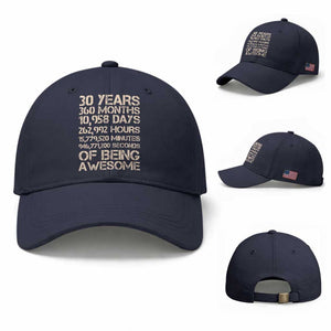 Vintage 30th Birthday Gift Baseball Cap 30 Years Of Being Awesome TS12 Baseball Cap Universal Fit Navy Print Your Wear