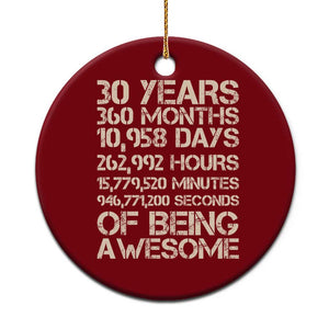 Vintage 30th Birthday Gift Ceramic Ornament 30 Years Of Being Awesome TS12 1pc Red Print Your Wear