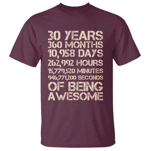 Vintage 30th Birthday Gift T Shirt 30 Years Of Being Awesome TS12 Maroon Print Your Wear