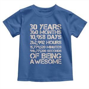 Vintage 30th Birthday Gift Toddler T Shirt 30 Years Of Being Awesome TS12 Royal Blue Print Your Wear