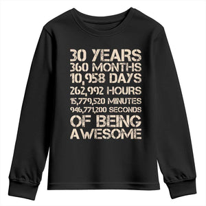 Vintage 30th Birthday Gift Youth Sweatshirt 30 Years Of Being Awesome TS12 Black Print Your Wear