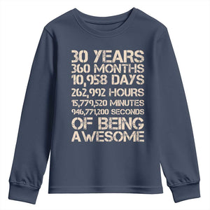 Vintage 30th Birthday Gift Youth Sweatshirt 30 Years Of Being Awesome TS12 Navy Print Your Wear
