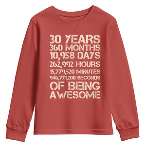 Vintage 30th Birthday Gift Youth Sweatshirt 30 Years Of Being Awesome TS12 Red Print Your Wear