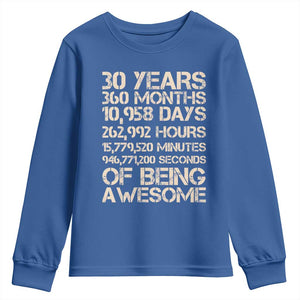 Vintage 30th Birthday Gift Youth Sweatshirt 30 Years Of Being Awesome TS12 Royal Blue Print Your Wear