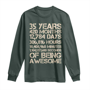 Vintage 35th Birthday Gift Long Sleeve Shirt 35 Years Of Being Awesome TS12 Dark Forest Green Print Your Wear