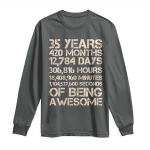 Vintage 35th Birthday Gift Long Sleeve Shirt 35 Years Of Being Awesome TS12 Dark Heather Print Your Wear