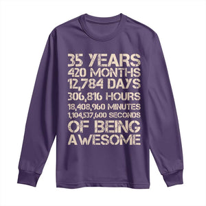 Vintage 35th Birthday Gift Long Sleeve Shirt 35 Years Of Being Awesome TS12 Purple Print Your Wear