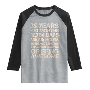 Vintage 35th Birthday Gift Raglan Shirt 35 Years Of Being Awesome TS12 Heather Gray Black Print Your Wear
