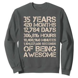 Vintage 35th Birthday Gift Sweatshirt 35 Years Of Being Awesome TS12 Dark Heather Print Your Wear