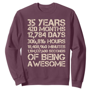 Vintage 35th Birthday Gift Sweatshirt 35 Years Of Being Awesome TS12 Maroon Print Your Wear