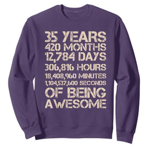 Vintage 35th Birthday Gift Sweatshirt 35 Years Of Being Awesome TS12 Purple Print Your Wear