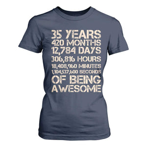 Vintage 35th Birthday Gift T Shirt For Women 35 Years Of Being Awesome TS12 Navy Print Your Wear