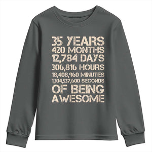 Vintage 35th Birthday Gift Youth Sweatshirt 35 Years Of Being Awesome TS12 Dark Heather Print Your Wear