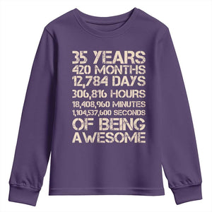 Vintage 35th Birthday Gift Youth Sweatshirt 35 Years Of Being Awesome TS12 Purple Print Your Wear