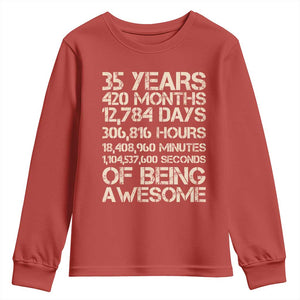 Vintage 35th Birthday Gift Youth Sweatshirt 35 Years Of Being Awesome TS12 Red Print Your Wear