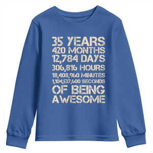 Vintage 35th Birthday Gift Youth Sweatshirt 35 Years Of Being Awesome TS12 Royal Blue Print Your Wear