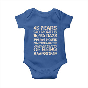 Vintage 45th Birthday Gift Baby Onesie 45 Years Of Being Awesome TS12 Royal Blue Print Your Wear