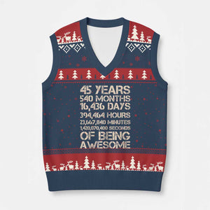 Vintage 45th Birthday Gift V-Neck Knit Sweater Vest 45 Years Of Being Awesome TS12 Navy Red Print Your Wear