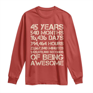 Vintage 45th Birthday Gift Long Sleeve Shirt 45 Years Of Being Awesome TS12 Red Print Your Wear