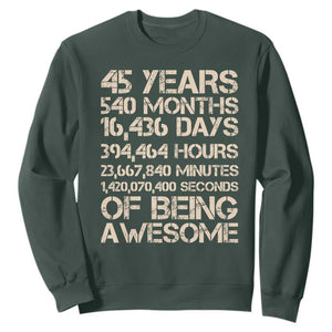 Vintage 45th Birthday Gift Sweatshirt 45 Years Of Being Awesome TS12 Dark Forest Green Print Your Wear