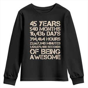 Vintage 45th Birthday Gift Youth Sweatshirt 45 Years Of Being Awesome TS12 Black Print Your Wear