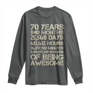 Vintage 70th Birthday Gift Long Sleeve Shirt 70 Years Of Being Awesome TS12 Dark Heather Print Your Wear
