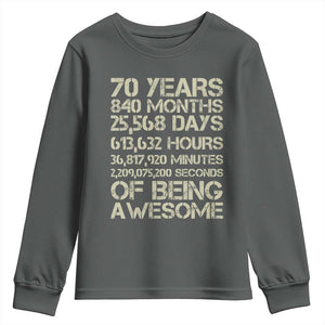 Vintage 70th Birthday Gift Youth Sweatshirt 70 Years Of Being Awesome TS12 Dark Heather Print Your Wear