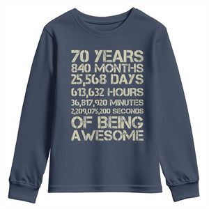 Vintage 70th Birthday Gift Youth Sweatshirt 70 Years Of Being Awesome TS12 Navy Print Your Wear