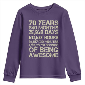 Vintage 70th Birthday Gift Youth Sweatshirt 70 Years Of Being Awesome TS12 Purple Print Your Wear