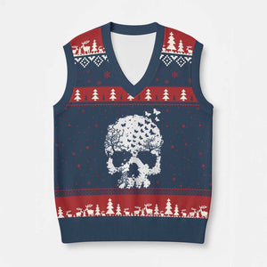Dark Gothic Graphic Skull Floral Butterfly V-Neck Knit Sweater Vest TS12 Navy Red Print Your Wear