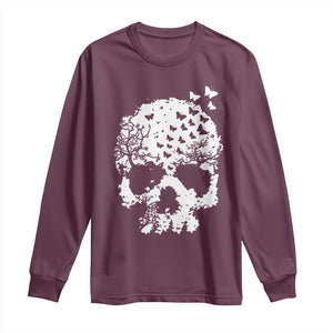 Dark Gothic Graphic Skull Floral Butterfly Long Sleeve Shirt TS12 Maroon Print Your Wear