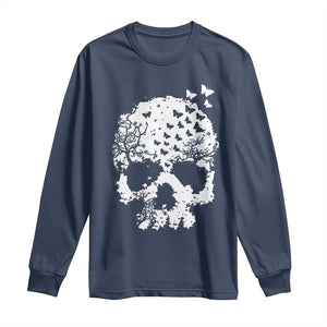 Dark Gothic Graphic Skull Floral Butterfly Long Sleeve Shirt TS12 Navy Print Your Wear