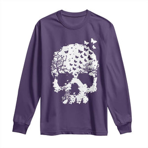 Dark Gothic Graphic Skull Floral Butterfly Long Sleeve Shirt TS12 Purple Print Your Wear
