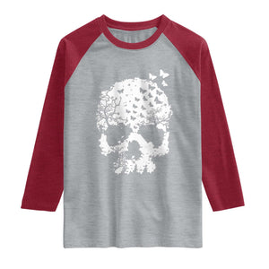 Dark Gothic Graphic Skull Floral Butterfly Raglan Shirt TS12 Heather Gray Heather Red Print Your Wear