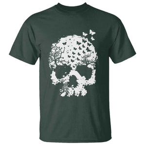Dark Gothic Graphic Skull Floral Butterfly T Shirt TS12 Dark Forest Green Print Your Wear