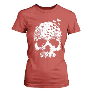 Dark Gothic Graphic Skull Floral Butterfly T Shirt For Women TS12 Red Print Your Wear